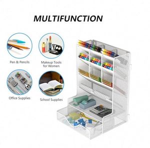 <b>Desk</b> Organizer with Drawer Office Supplies Accessories Storage Caddy Hanging <b>Wall</b> Shelf Metal Mesh 9 Compartments Pencil Holder - Product Image 4
