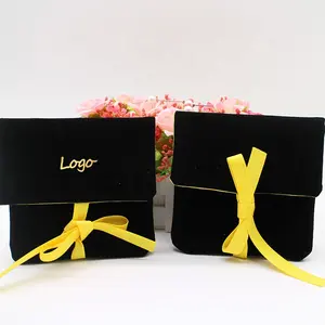 Gratis monster Luxe ontwerp logo gedrukt roze envelop pouch bow-knoop sieraden tas met flap