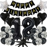 Ensemble de ballons d'anniversaire noirs et dorés pour femmes de 10, 18, 20, 25, 30, 31 ans, fournitures de fête avec décoration HAPPY BIRTHDAY