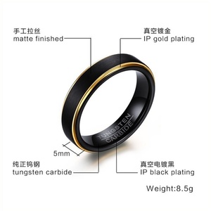High Quality Black <b>Tungsten</b> Carbide Ring Men Jewelry, 18k Gold Black 2 Tone Custom Signet Finger Rings for Men - Product Image 2