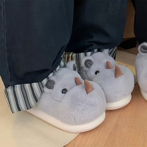 Vente en gros de nouvelles pantoufles en coton mignon rhinocéros tridimensionnel en peluche chaud maison coton chaussures cadeaux - Product Image 4