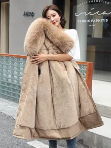 PASUXI 겨울 여성용 울 재킷 롱 헤어 칼라 벨벳 통기성 따뜻한 지퍼 클로저 폭스 퍼 캐주얼 아우터웨어 코튼 로고 - Product Image 4