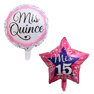 18 Inch Air Spanish My Fifteen 15th Birthday Party Decorations Girl Mis Quince Round Star Aluminum Balloons