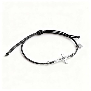 Custom Personalized Cross <b>Bracelet</b> Silver Plated Zinc Alloy Adjustable <b>Rope</b> Engraved Name Religious Unisex Gift Jewelry - Product Image 1