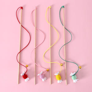 Interactive Wood Cat Toy Knitted Teaser <b>Stick</b> with Colored <b>Candy</b> & Bell Sound Toys for Pet Movement - Product Image 1