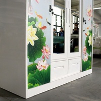 Armoire de chambre à coucher en acier imprimé avec miroir et 4 portes battantes, design personnalisé