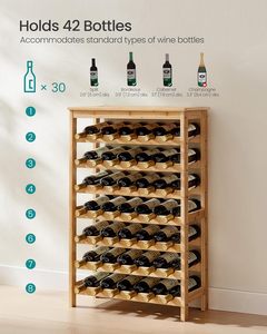 Range-bouteilles autoportant 7 niveaux en bambou naturel durable, présentoir de 42 bouteilles, étagères de rangement, plateau de table anti-basculement en bois massif - Product Image 4