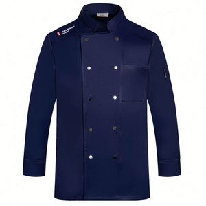 Vêtements de travail pour la cuisine, manteaux bleus respirants, uniforme de serveuse, veste de chef de restaurant pour hommes - Product Image 1