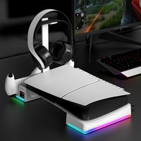 Support horizontal avec éclairage RVB et ventilateur de refroidissement pour console PS5 Slim, station de charge pour manettes P5 et P5 Edge
