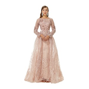 DLR309 Elegante <span class=keywords><strong>mujer</strong></span> abaya manga larga O-cuello color rosa Maxi túnica modesta <span class=keywords><strong>ropa</strong></span> islámica slim fit vestido de novia de Oriente Medio - Product Image 2