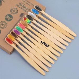 Brosse à dents en bambou biodégradable écologique avec poils doux pour hôtel ou voyage, emballage cadeau - Product Image 1