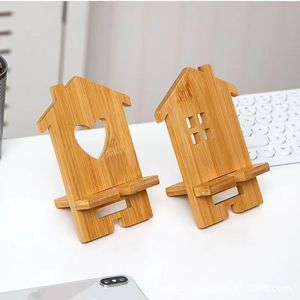 Wooden House Phone Stand Natural Color Desktop Portable <b>Tablet</b> <b>Holder</b> For Desk Use - Product Image 1