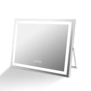 Cermin rias kecantikan desktop layar sentuh tanpa bingkai, 50*40cm dengan lampu led