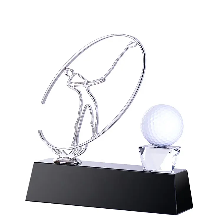 Gold Leverancier China Goedkope Sport Golf K9 Crystal Glazen Trofee Award Met Zwarte Basis