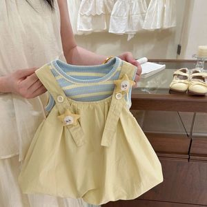 Girls Striped Vest And Suspender Dress Set Cotton Summer Outfit Star Theme Thin Fabric - Product Image 2