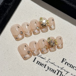 <span class=keywords><strong>Faux</strong></span> ongles press-on extra courts, forme cercueil, style French, effet œil de chat scintillant, pour automne-hiver, en acrylique fait main, 10 pièces - Product Image 5