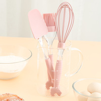 Ensemble d'ustensiles en silicone à poignée d'animal de dessin animé mignon pour la cuisine des enfants comprenant une spatule à beurre brosse à huile batteur à oeufs