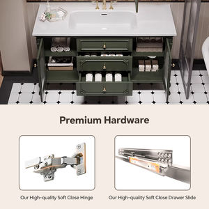 Meuble-lavabo vintage français pour salle de bain avec lavabo simple/double personnalisable, meuble-lavabo autoportant en bois massif avec <span class=keywords><strong>miroir</strong></span> <span class=keywords><strong>LED</strong></span> intelligent - Product Image 5