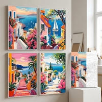 Peintures de paysages marins modernes – Kit de peinture DIY 4 pièces pour adultes – Peinture acrylique imprimée numériquement, pinceaux en bois, chevalet, décoration écologique pour la maison