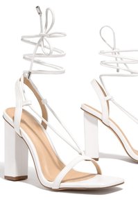 New Heels Sandalias Square <b>Head</b> Large Size 36-43 Strap Pu Rubber High Heel Sandals for Women - Product Image 5