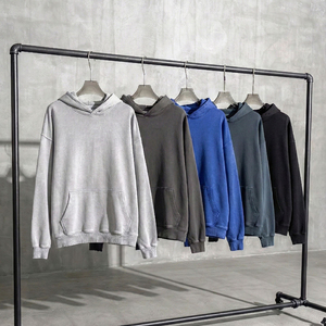 เสื้อฮู้ดดี้ผู้ชายปักลาย 100% ผ้าฝ้าย คุณภาพสูง น้ำหนักมาก สวมใส่สบาย สไตล์วินเทจ ล้างสีแล้ว รับทำโลโก้แบบดรอปชิป - Product Image 3
