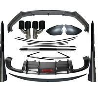 Kit carrosserie 7 pièces aspect fibre de carbone noir brillant pour Audi A4 S4 B9 2017-2020 : diffuseur de pare-chocs arrière, spoiler et lèvre avant