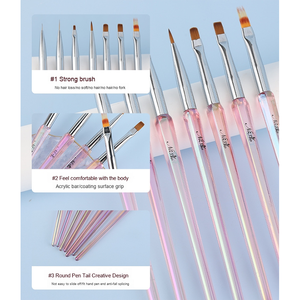 Ensemble de stylos à ongles en acrylique rose avec poignée, pinceaux plats ovales en nylon pour la décoration des ongles en gel, outil de manucure pour le traçage et la peinture - Product Image 6