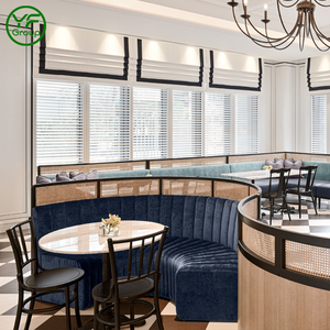 Sofá de terciopelo acanalado azul de lujo personalizado para restaurante con asientos de ratán para restaurante - Product Image 2