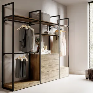 <span class=keywords><strong>Armadio</strong></span> aperto in legno di Teak di alta qualità con sistema di scaffalature modulari in acciaio artigianale - Product Image 1
