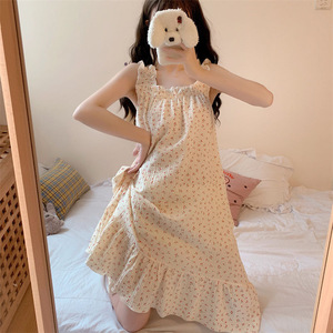 Cute French Style Slip Dress Cream <b>Pink</b> Cherry <b>Bear</b> Print Summer Thin Loose Nightgown For Women Smlxlxxl - Product Image 1