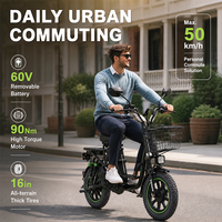 Vélo Électrique de Loisirs OEM V3pro Plus Monster City, 16 Pouces, Moteur 60V 500W-1000W, Charge Utile 200KG pour Livraison et Trajet Quotidien