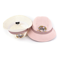 Topi Bucket Bordir 3D Custom Tekstur Linen Wanita, Topi Matahari Dengan Pita Berkilau, Topi Nelayan Kasual Outdoor