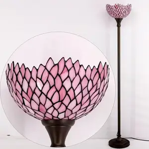 12 × 66 Zoll Buntglas rosa S523P Stil Stange Torchiere Aufleuchtung Stehend Lesen Tiffany Bodenlampe Fabrik Großhandel Licht