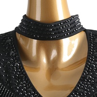 Robe de compétition de danse latine pour femmes, noire, à manches longues, avec franges en strass