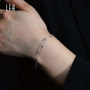 Pulsera de Estrella de Doble Capa con Cadena Ajustable de Oro Real de 18K, Joyería de la Suerte, Pulsera de Estrella de 18k, Au750 - Product Image 2