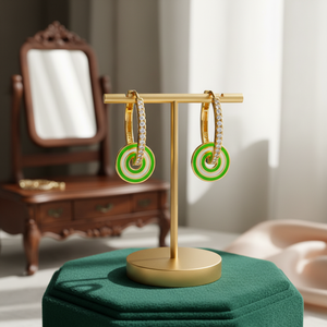 Phosphore Vert Émail Charme CZ Pierre Dangle Boucles D'oreilles En Gros Turc 925 En Argent Sterling Fabriqué À La Main Fine Bijoux pour Femmes - Product Image 3