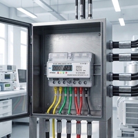 Meter Energi Elektronik Tiga Fasa 7P yang Dapat Disesuaikan, LCD DIN Rail RS485 Terminal Tertutup Kelas Akurasi 1.0 100A Anti-pemalsuan HUZI