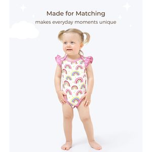 Body Personalizado para Bebé Niña, Estampado de Arcoíris, Volantes Rosas, Algodón Suave de Bambú, Traje de Verano de Una Pieza - Product Image 3