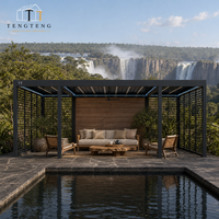 Pergola motorisée murale en aluminium avec toit à lames orientables, conception étanche pour terrasse de maison jumelée et patio latéral