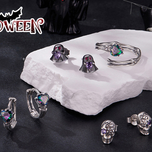 Unisex grazioso <span class=keywords><strong>925</strong></span> in <span class=keywords><strong>argento</strong></span> Sterling gioielli di Halloween in stile scuro Multi colori zircone teschio <span class=keywords><strong>anelli</strong></span> aperti regolabili per <span class=keywords><strong>uomo</strong></span> e donna - Product Image 6