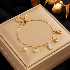 European American Style Geometric Charm Bracelet Gold Color Bezel Set Crystal Jewelry Gift For Women - Product Image 1