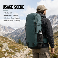 Sac à dos de voyage à chargement par le haut 40L, résistant à l'abrasion, fonctionnel, pour la randonnée, avec plaque en aluminium
