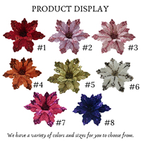 Fleurs de Noël artificielles pas chères 2025, fleurs en velours à paillettes, poinsettia bordeaux, tige de poinsettia rouge pour guirlande de sapin de Noël