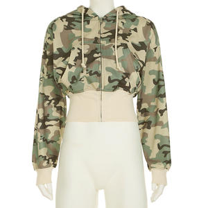 TKAN313 Custom Camo Full Zip up Cropped Hoodie <b>Shorts</b> Set for <b>Women</b> Heavy Cotton French Terry Embroidery Patch <b>Women's</b> Sets - Product Image 3