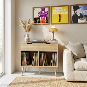 <span class=keywords><strong>Meuble</strong></span> de rangement <span class=keywords><strong>pour</strong></span> disques vinyles en bois écologique avec tiroirs et étagères ouvertes <span class=keywords><strong>pour</strong></span> les espaces de vie modernes - Product Image 1