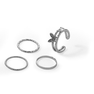 MS-109 all'ingrosso Vintage signora Finger gioielli Kit donna farfalla 4 pezzi argento diamante lega di cristallo Set di anelli - Product Image 5