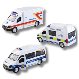 पांडा 1/36 स्केल डायकास्ट एम्बुलेंस और पुलिस कार मॉडल पुल-बैक डोर ओपन लाइट सजावट मिश्र धातु कार खिलौने संग्रह - Product Image 1