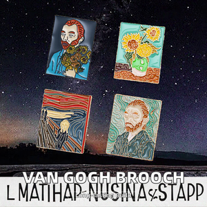<span class=keywords><strong>Van</strong></span> <span class=keywords><strong>Gogh</strong></span> étoile lune nuit peinture à l'huile poitrine Art métal emblème Spot approvisionnement laque broches métal Badge peinture fabriqué métal artisanat - Product Image 5