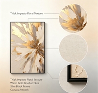 Peinture à l'huile abstraite beige et or sur toile, peinte à la main, à l'impasto épais, avec feuille d'or métallique texturée, œuvre d'art neutre