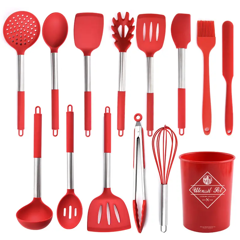 Silicone Nấu Ăn Đồ Dùng Nhà Bếp Set 13 Cái Cao Su Đồ Dùng Công Cụ Với Spatula Chủ Spoon Turner Kẹp